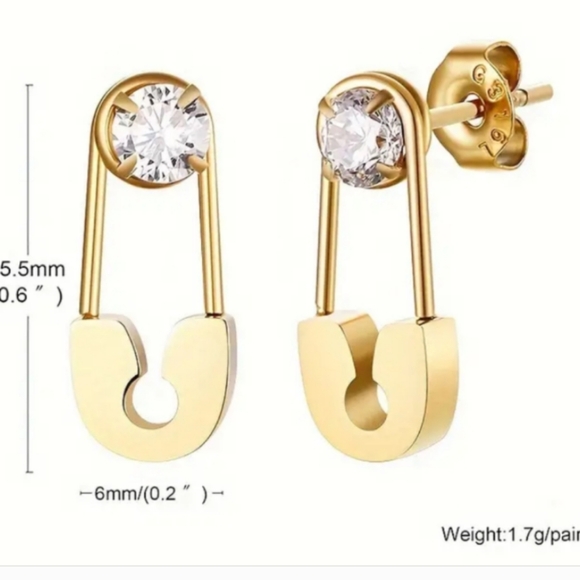 2 Pair Of Safety Pin Style Stud Earrings - Picture 4 of 4
